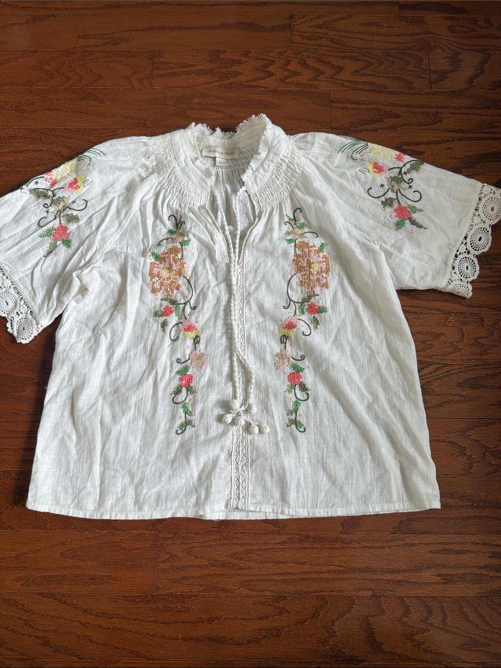 Jennifer & Grace cross stitch embroidered floral boho blouse